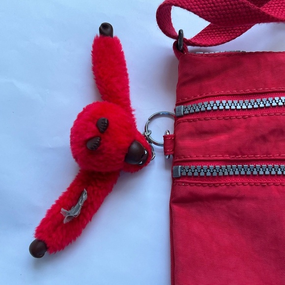 KIPLING Alvar Crossbody Bag Red w Monkey Charm 3 Zippers Mini 7" x 8" x 1" Small - Picture 5 of 7